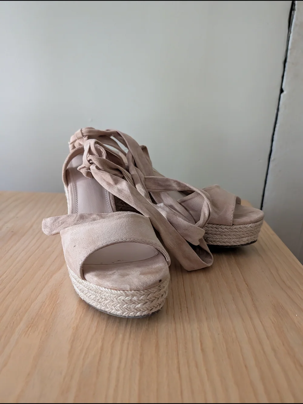 Amazon Beige Suede Espadrille Wrap Sandals